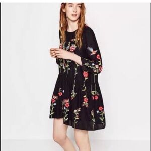 Philosophy Black Embroidered Boho Dress Long Sleeves and Crew Neck Sz PL NWT